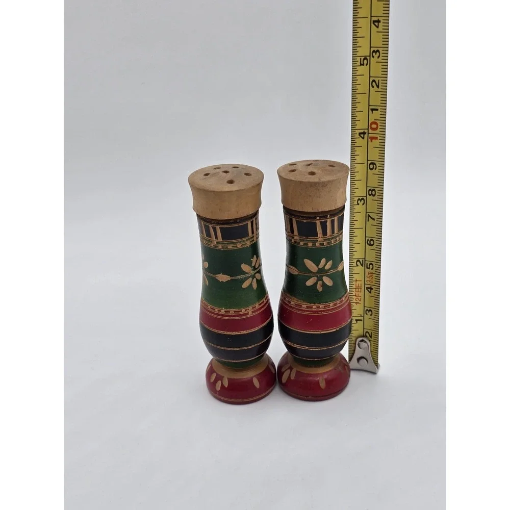 Unique vintage multi color stained wood carved Miami Beach salt & pepper shakers